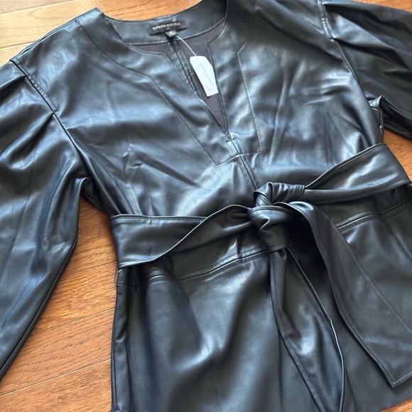 Banana Republic Black Leather Tie-Waist Blouse - Picture 2 of 6